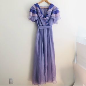 Vintage pastel purple lavender Ruffle neck dress